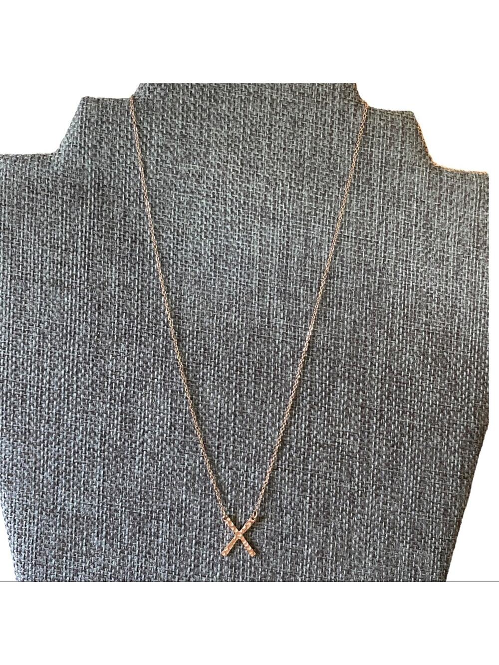 Rose Gold X Hammered Metal Necklace NEW